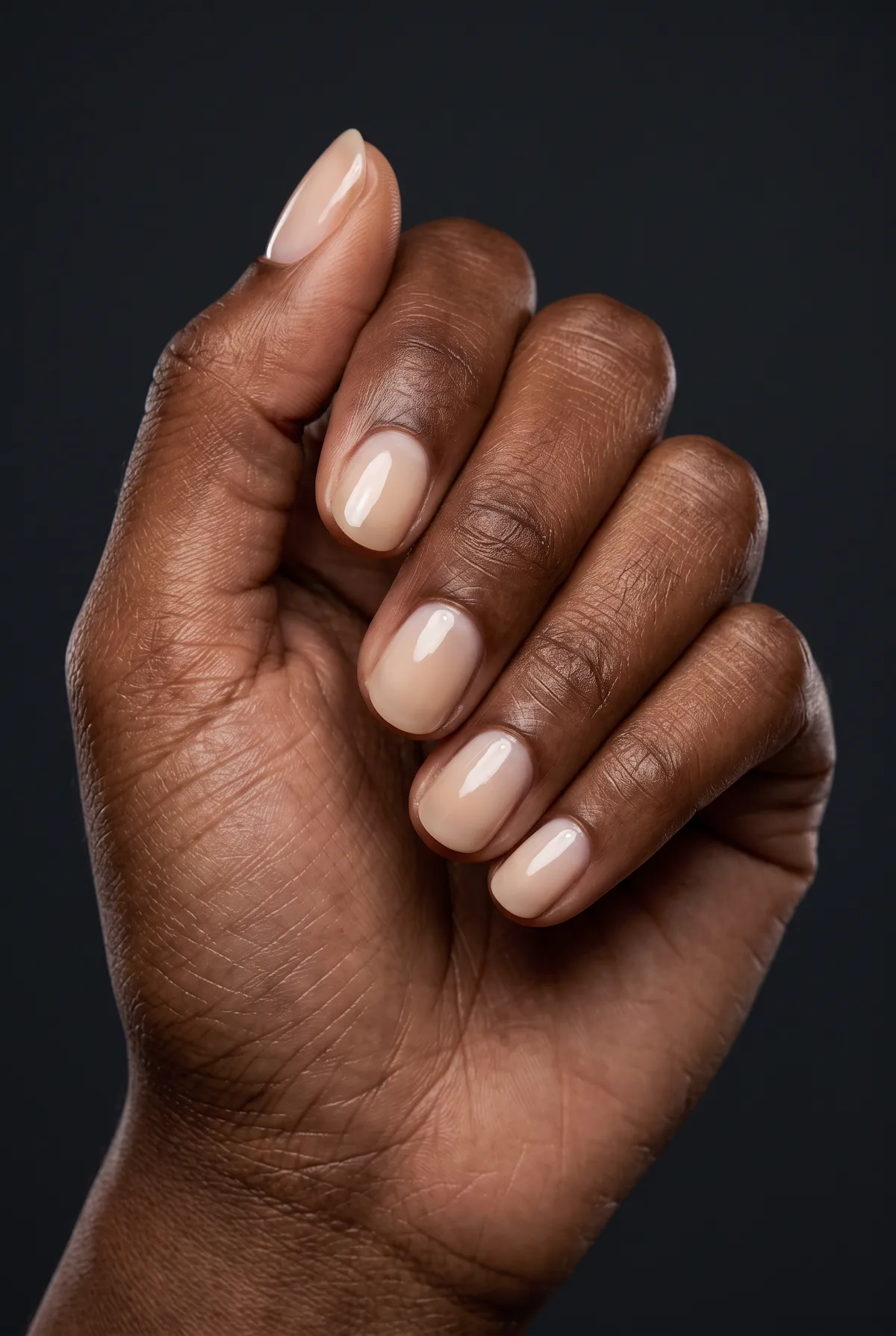 Chai Milk Bath — round fall nails with sheer milky base with a warm beige undertone — milk-bath style, natural short round shape